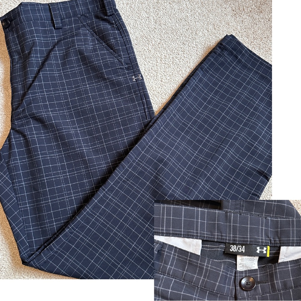 Under Armour black check lightweight stretch golf pant 38”
